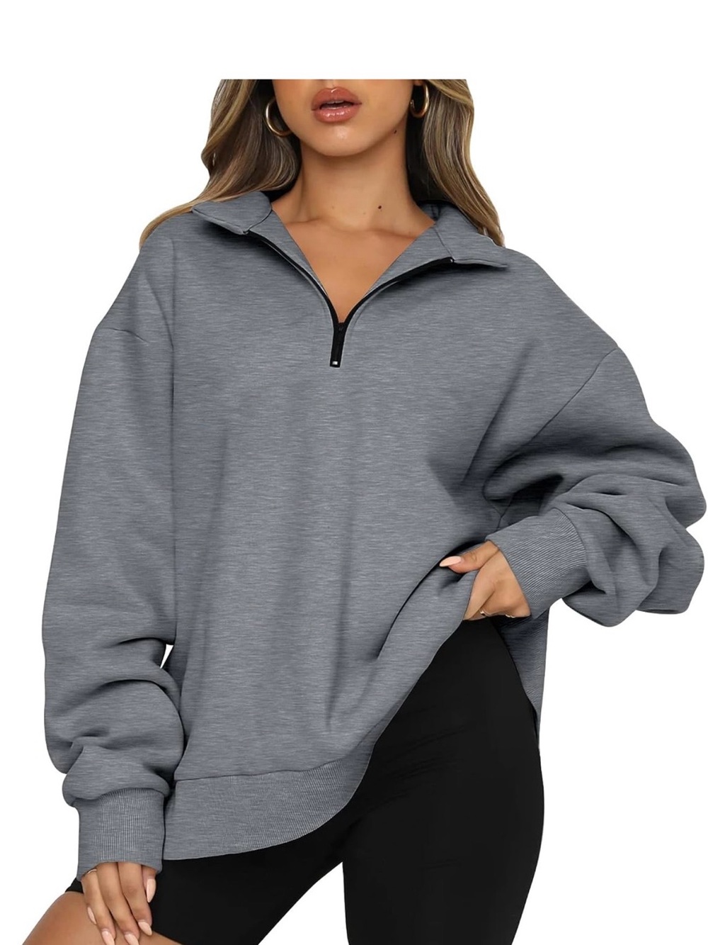 Oversized Gray Half-Zip Pullover Hoodie